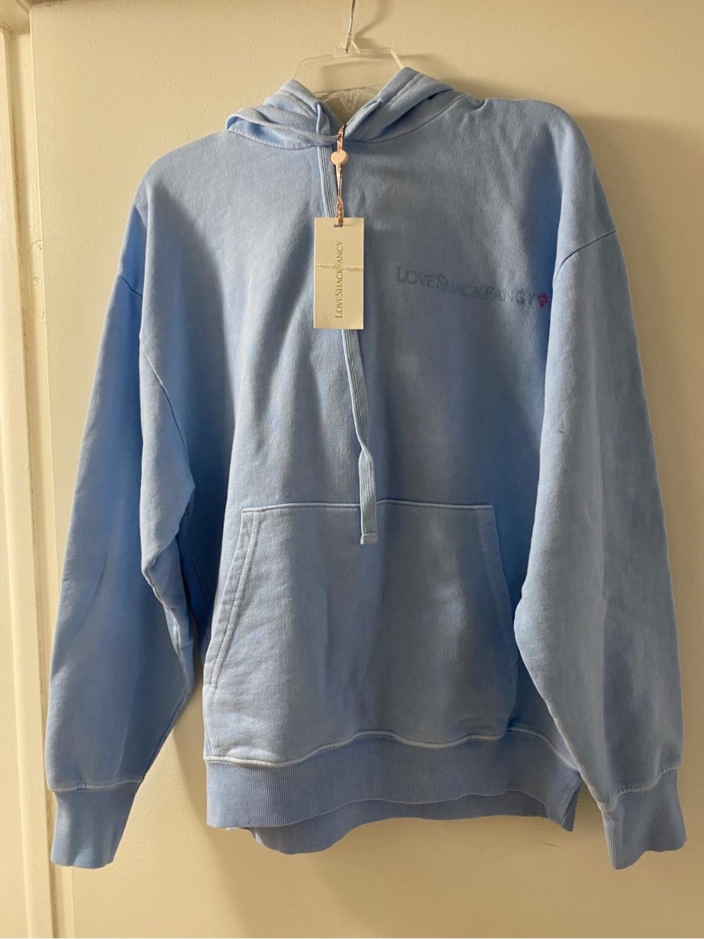 LoveShackFancy Baby Blue Crewneck Pullover Hoodie for Men or woman.